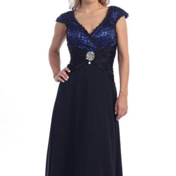 V-Neck Cap Sleeve Long Evening Dress JT1227